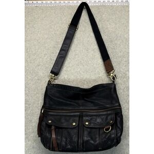 Fossil Womens Crossbody Messenger Bag Black Leather Morgan Traveler Handbag